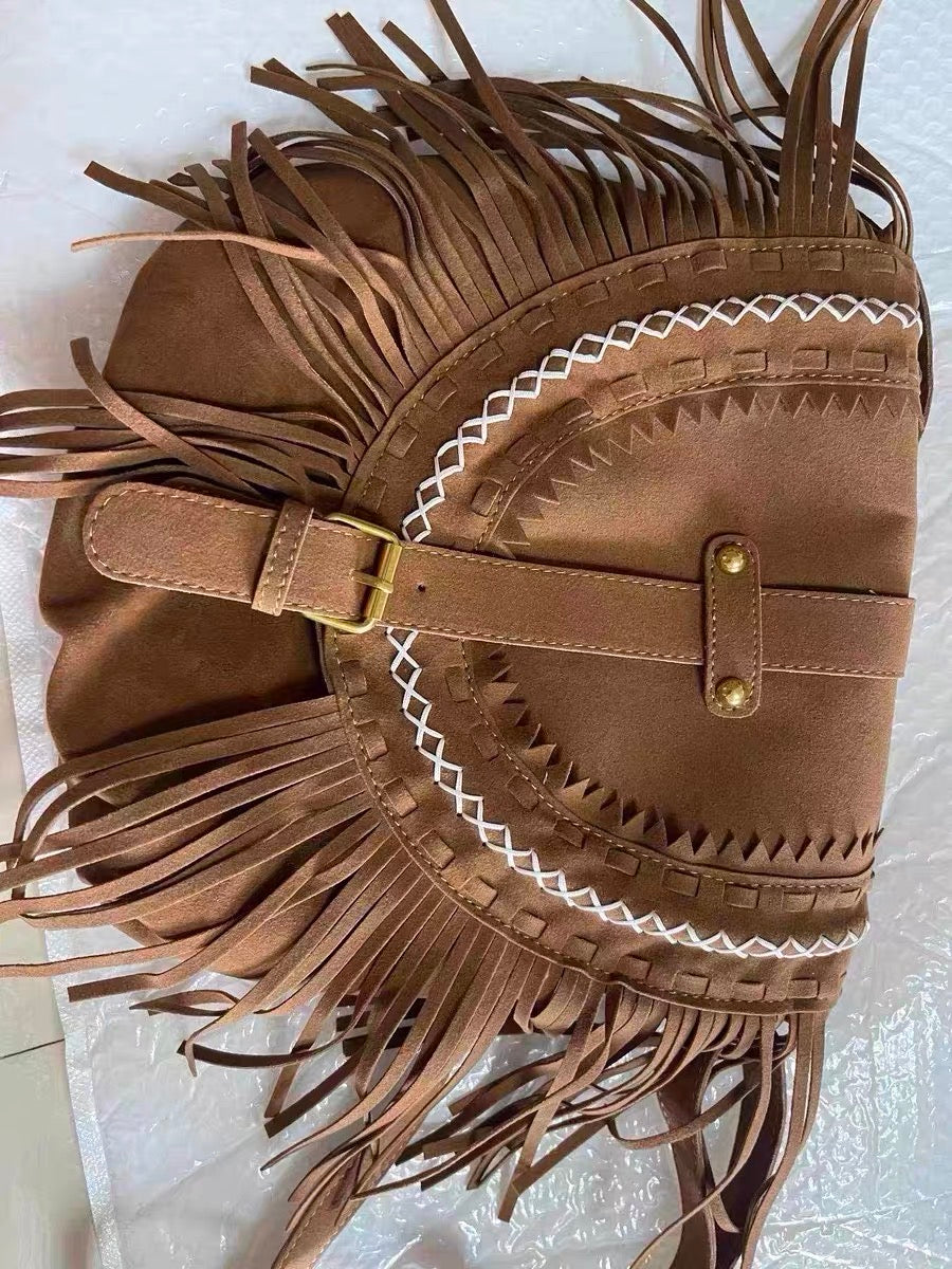 Frosted tassel bag women's Bohemian shoulder bag large