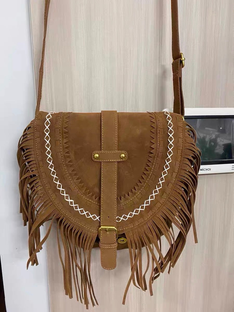 Frosted tassel bag women's Bohemian shoulder bag large