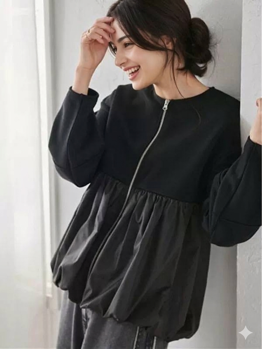 Melton X Waterproof Balloon Zipper Jacket - Black