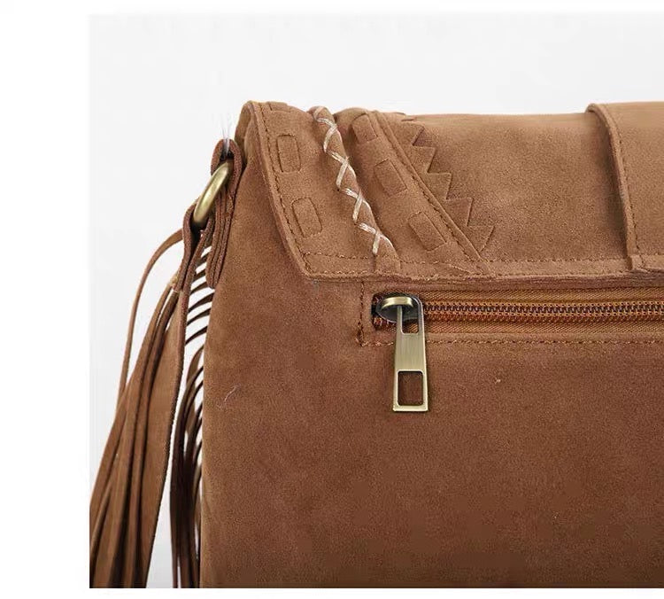 ‏Frosted tassel bag women's Bohemian shoulder bag large