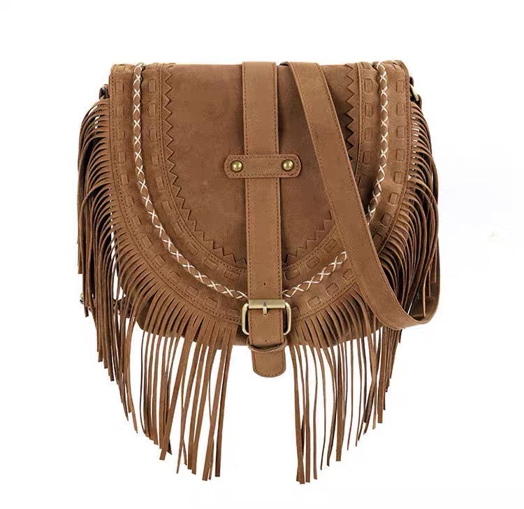 ‏Frosted tassel bag women's Bohemian shoulder bag large