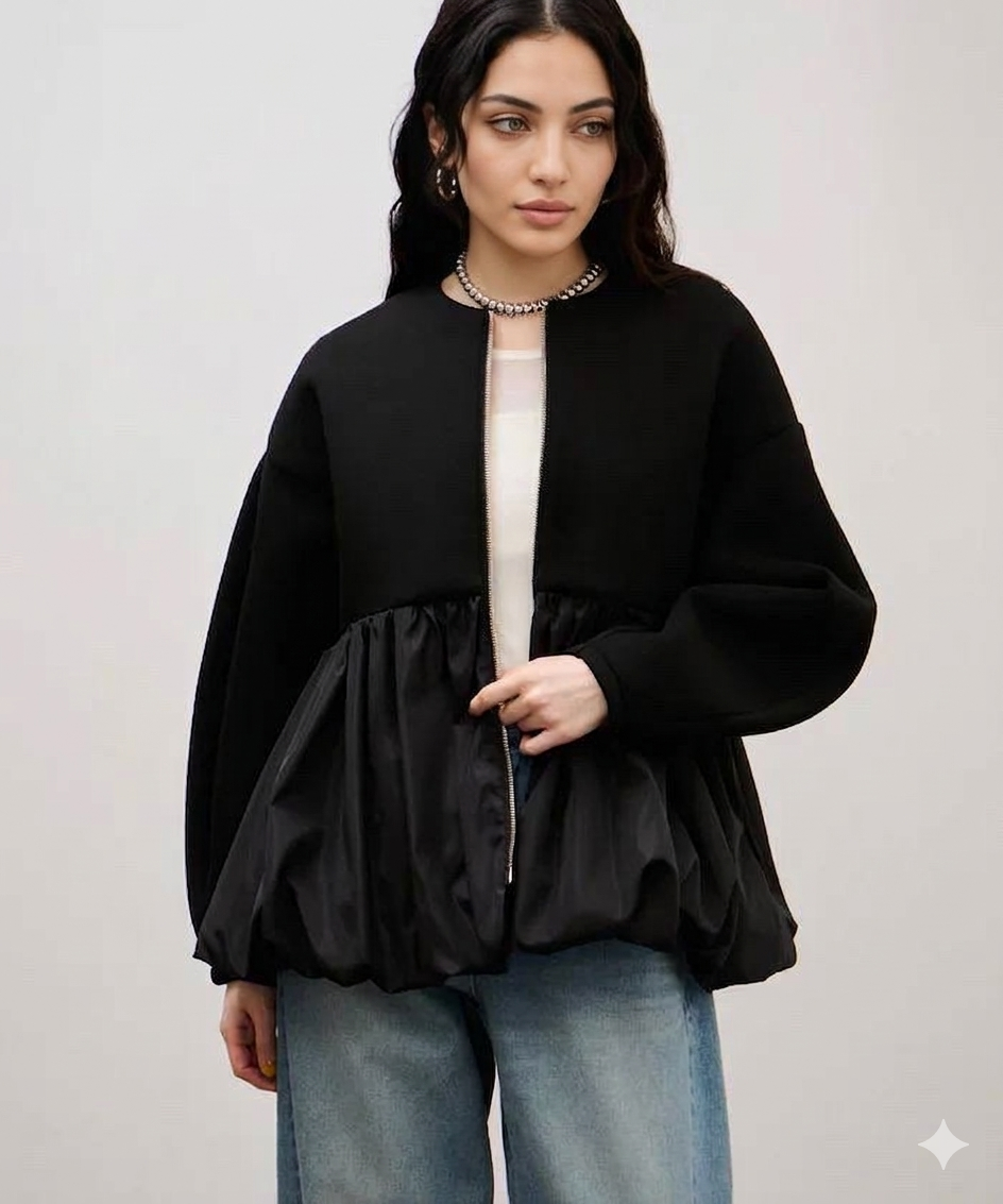 Melton X Waterproof Balloon Zipper Jacket - Black