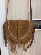 ‏Frosted tassel bag women's Bohemian shoulder bag large