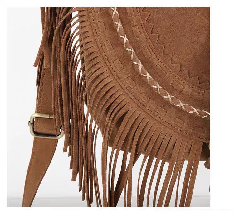‏Frosted tassel bag women's Bohemian shoulder bag large