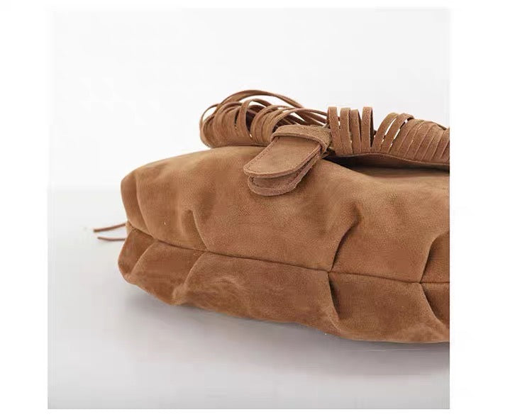 ‏Frosted tassel bag women's Bohemian shoulder bag large