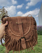 ‏Frosted tassel bag women's Bohemian shoulder bag large