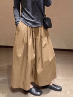 Cropped Leg Pleated Soft Pants Beige
