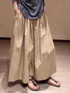 Cropped Leg Pleated Soft Pants Beige