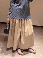 Cropped Leg Pleated Soft Pants Beige