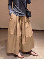 Cropped Leg Pleated Soft Pants Beige