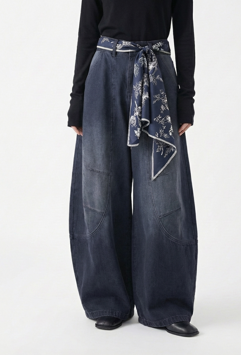 Oversized Barrel Pants Washed Black