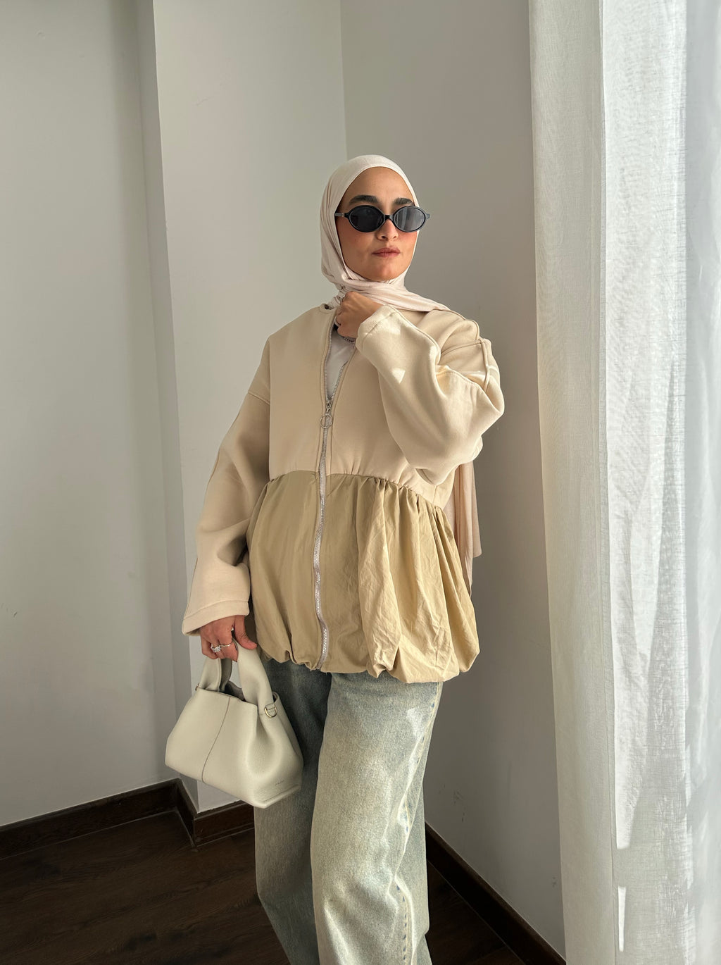 Melton X Waterproof Balloon Zipper Jacket - Beige