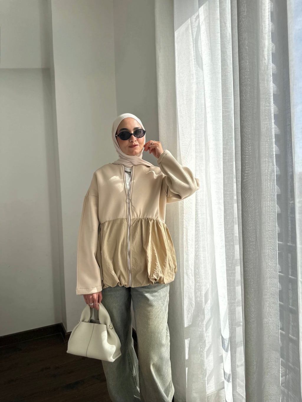 Melton X Waterproof Balloon Zipper Jacket - Beige