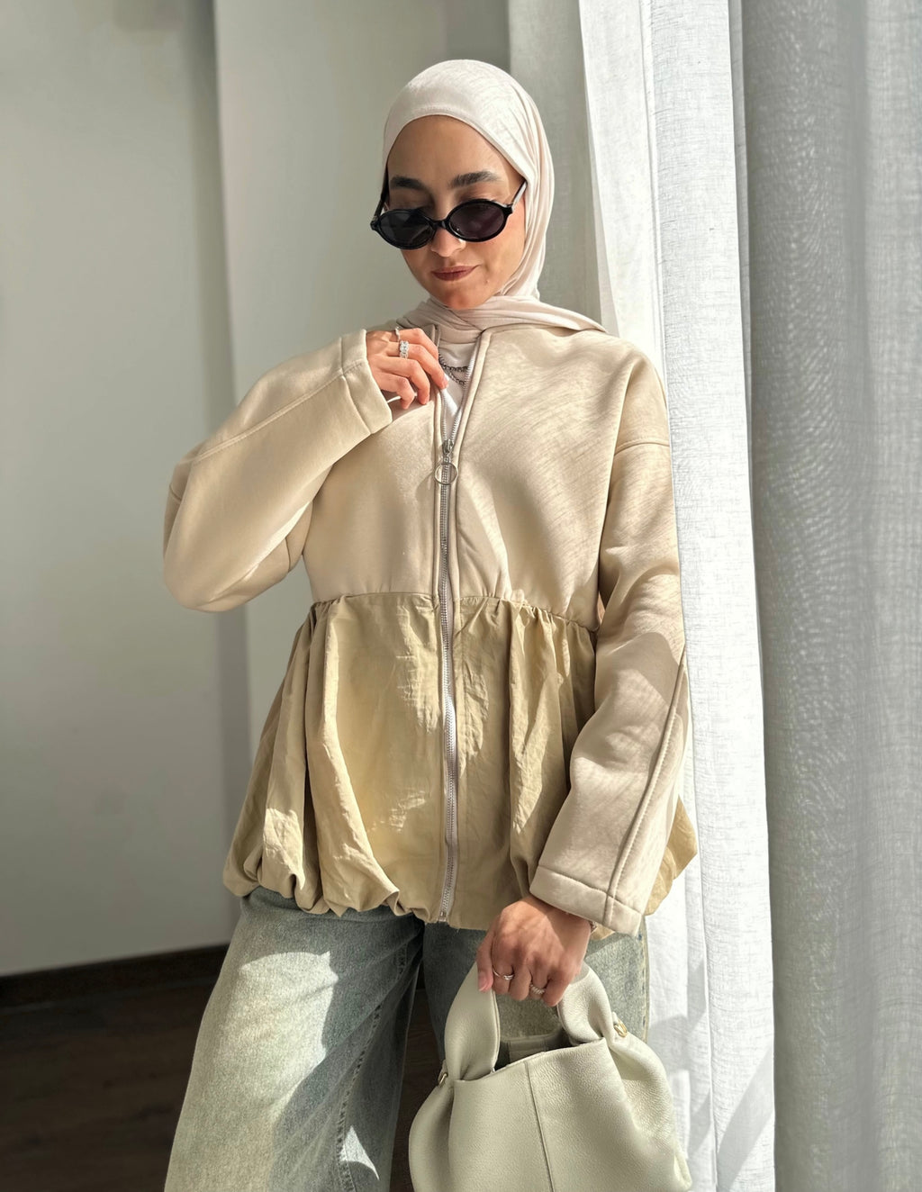 Melton X Waterproof Balloon Zipper Jacket - Beige
